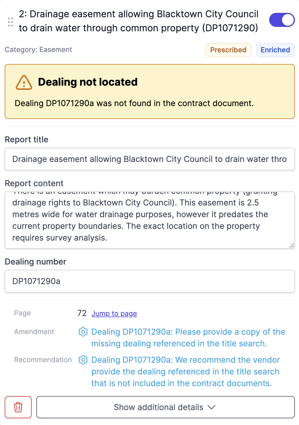 The automatic amendment and recommendation added for a missing prescribed dealing