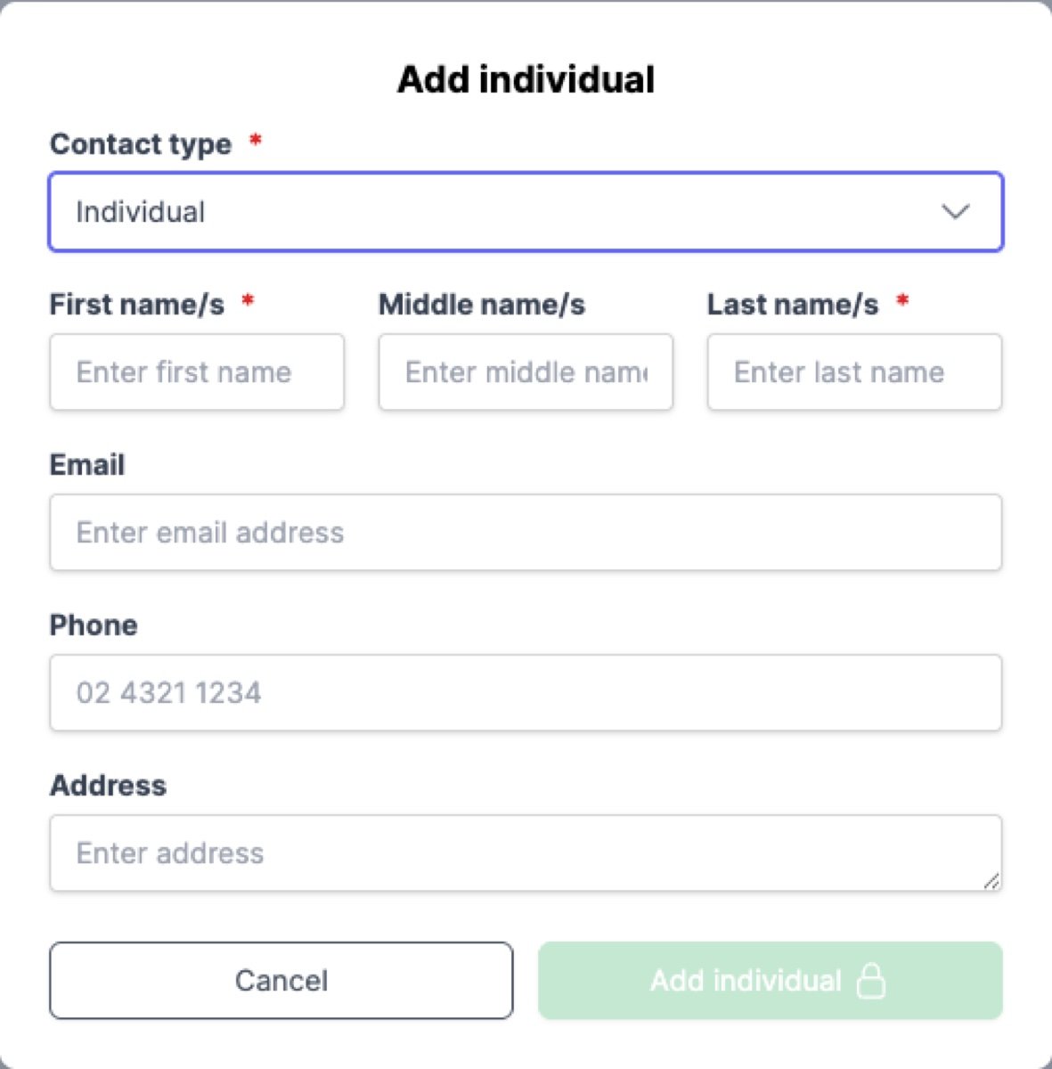 Creating an individual contact