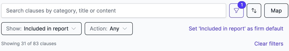The Set 'Included in report' as firm default link beside the Show filter