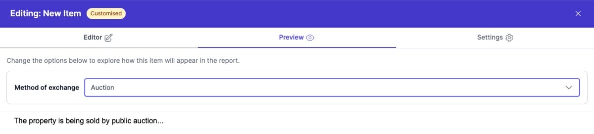 Preview with Auction selected - the Has Strata Plan toggle is gone