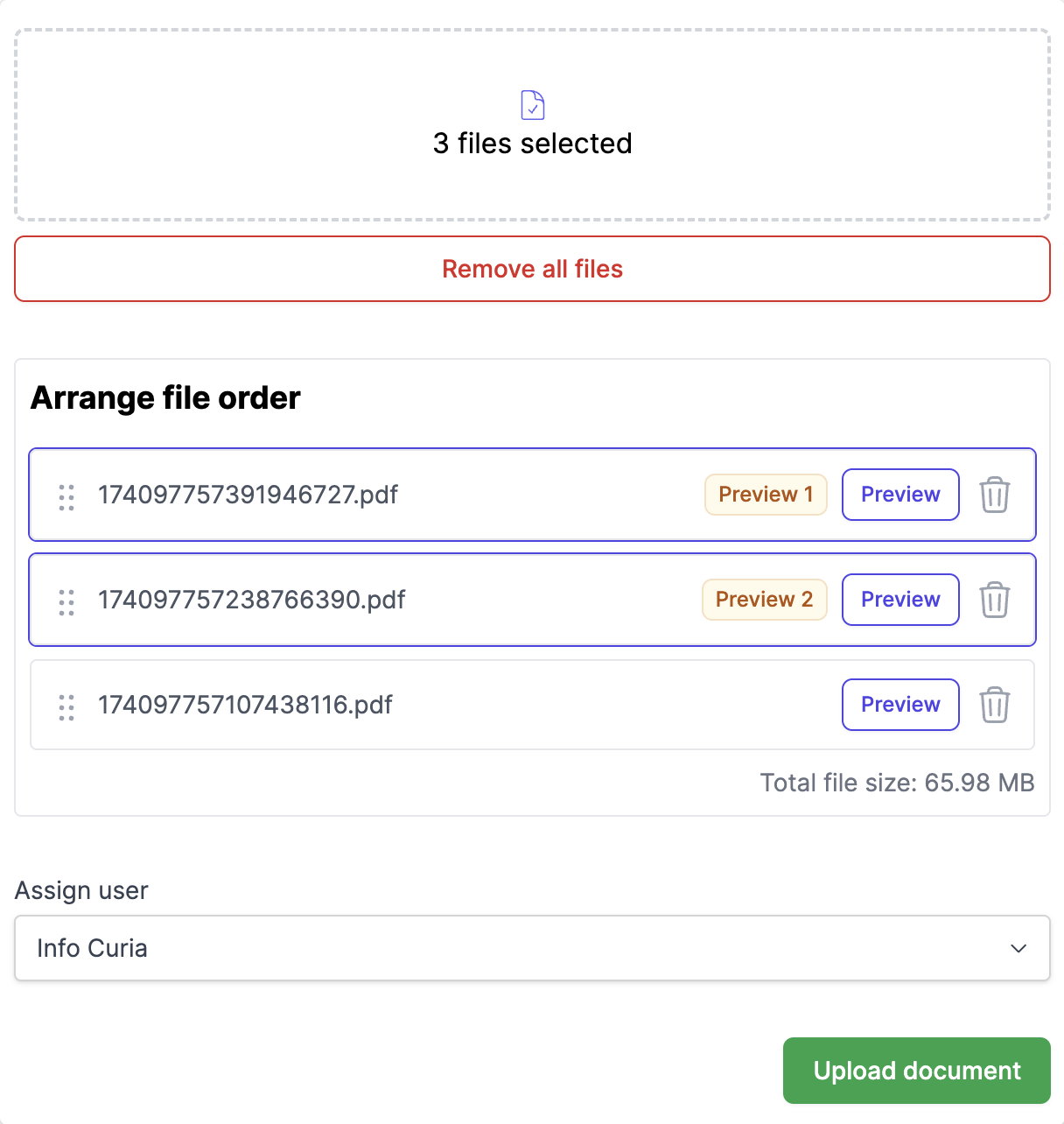 Multi-file upload mode with file rows