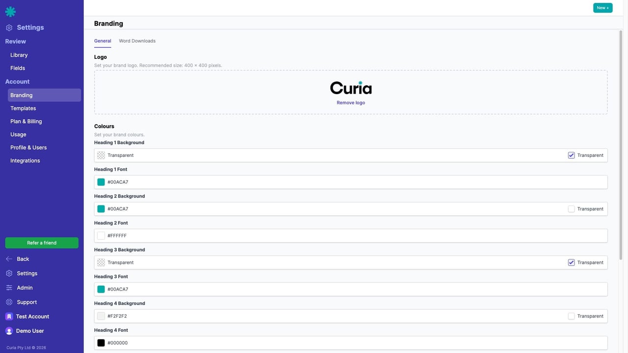 The Branding settings page