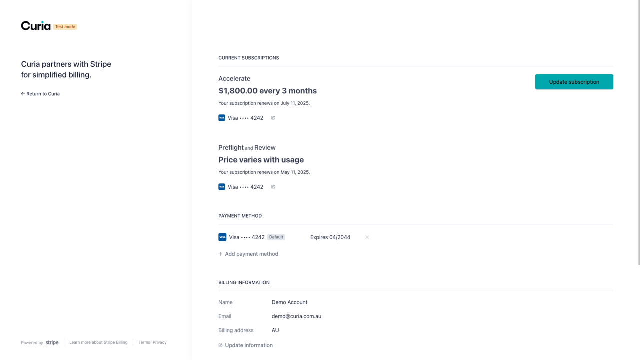 Billing portal for plan changes