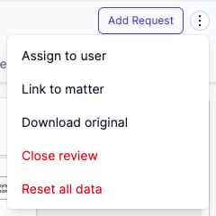 The review header menu with Reset all data
