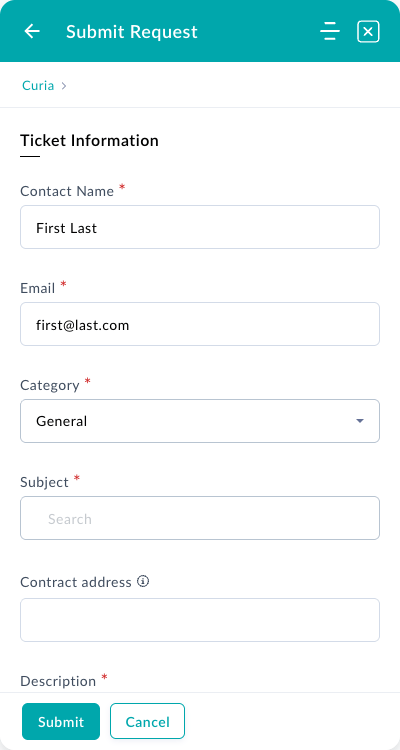 Contact support ticket form