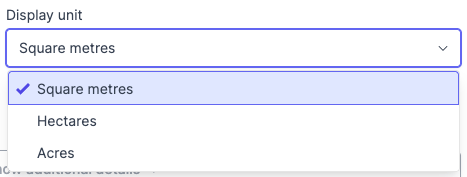 The Display unit dropdown on an area field