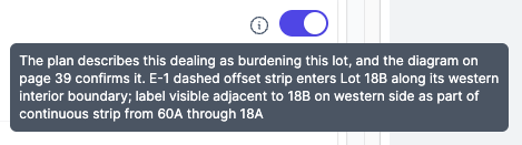 The information tooltip on a dealing explaining the plan and diagram reasoning behind its visibility