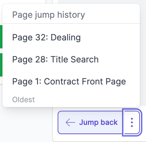 The Page jump history list under the Jump back button