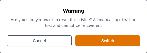 The confirmation prompt shown before switching away from Manual