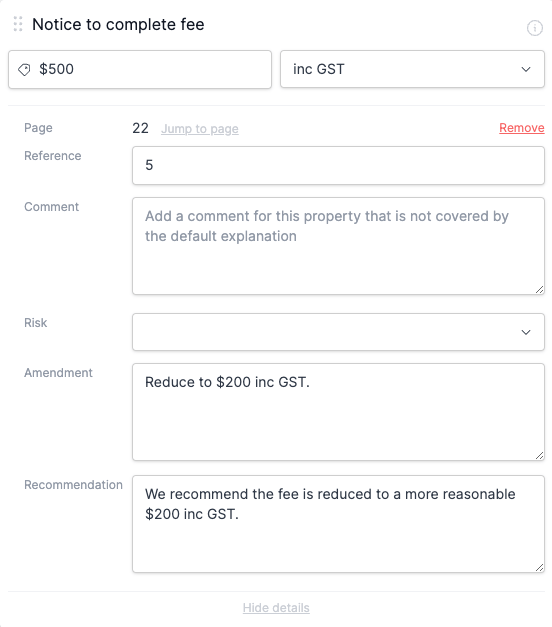 Adding recommendation to non-rule field