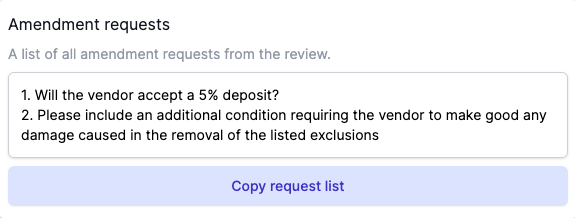 Finalise tab with amendment requests