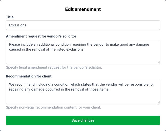 Editing an item reopens its form with the current text and a Save changes button