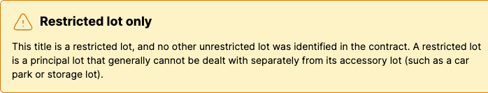 The Restricted lot only warning on a VIC title