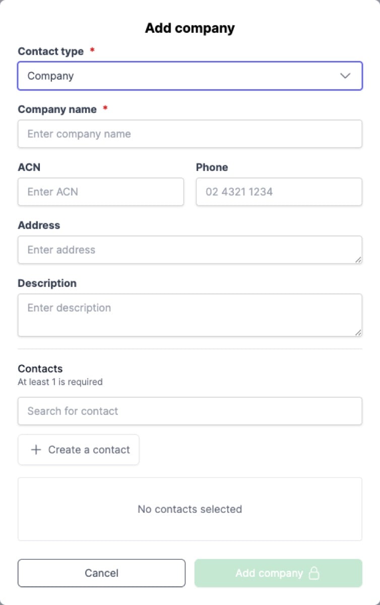 Creating a company contact