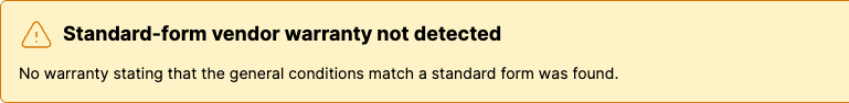The Standard-form vendor warranty not detected warning at the top of the Clauses tab
