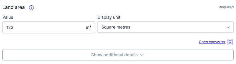 The Open converter link below an area field