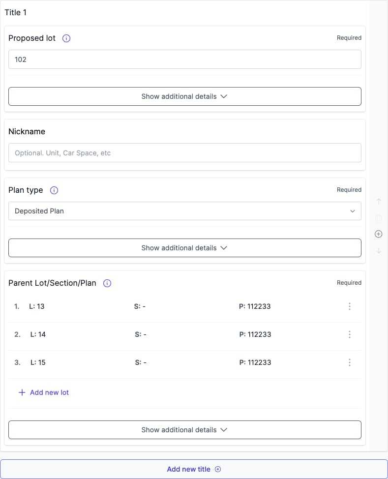 Proposed and Parent Titles on an off the plan review