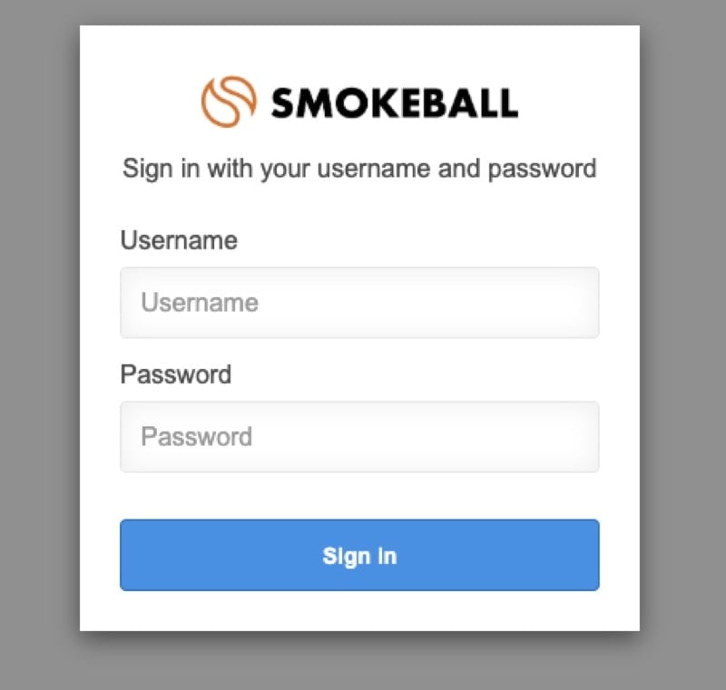 The Smokeball login page shown during triConvey authentication