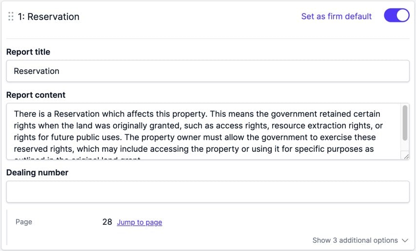 The same dealing toggled on, with Set as firm default beside the toggle