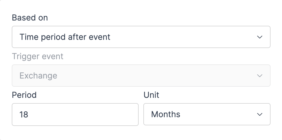 The Time period after event configuration with the trigger locked to Exchange