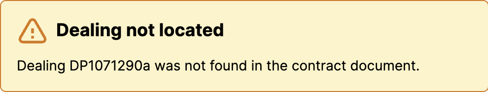 A dealing card showing the Prescribed warning when the document is missing