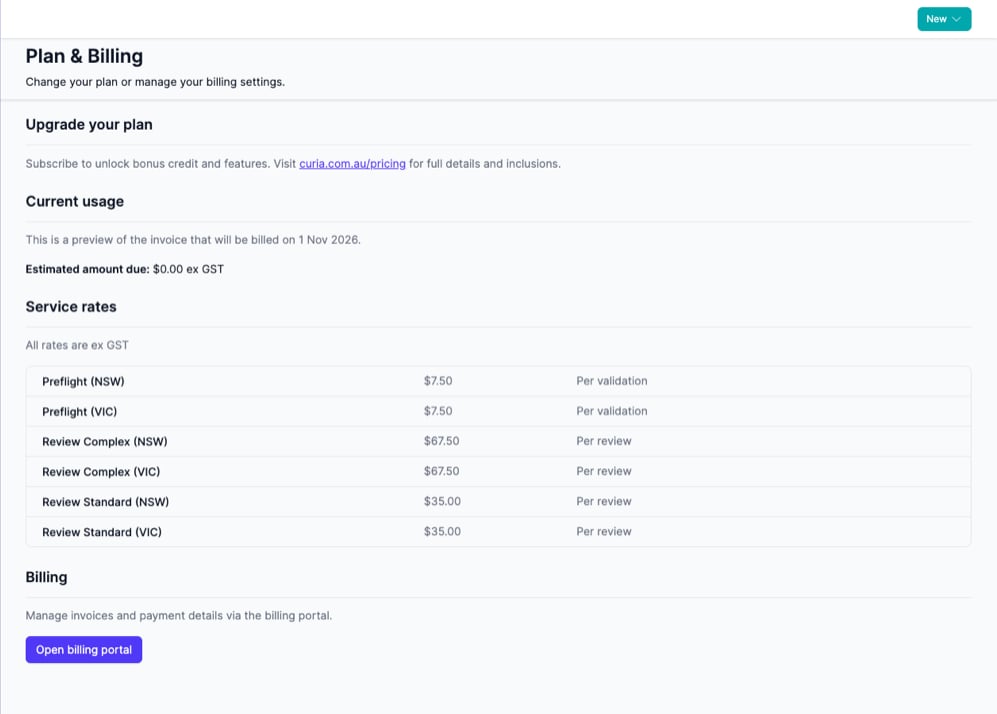 Plan & Billing page