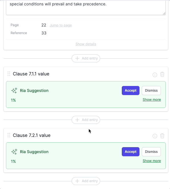 The Special Conditions tab with entries pre-filled from the contract