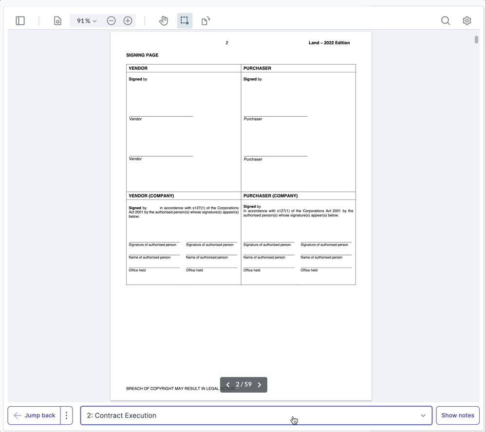 The Jump to section dropdown below the PDF viewer